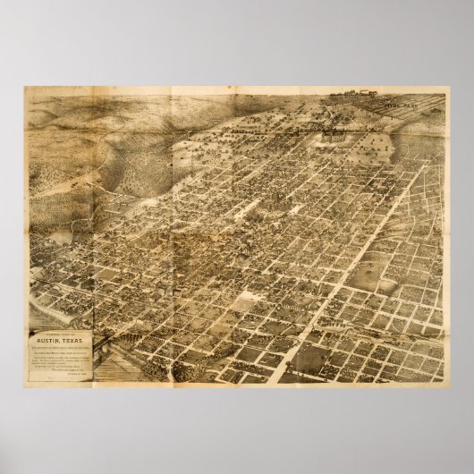 ヴィンテージテキサス州オースティンの地図(1890) ポスター (正面)