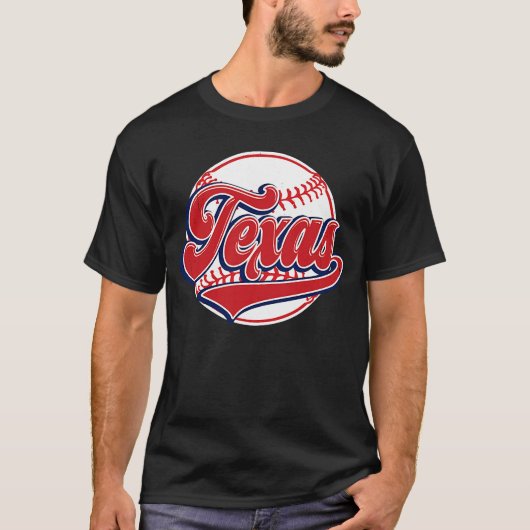 ヴィンテージテキサス州シティスケープ野球選手とファン Tシャツ (正面)