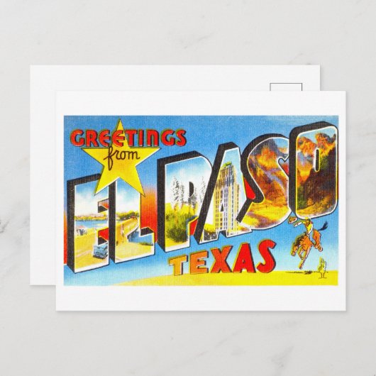 ヴィンテージテキサス州・エルパソからの挨拶 ポストカード (正面/裏面)