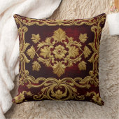 ヴィンテージテクスチャード刺繍ルックレッド金ゴールドフルーア-de クッション (ブランケット)