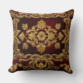 ヴィンテージテクスチャード刺繍ルックレッド金ゴールドフルーア-de クッション (正面)