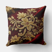 ヴィンテージテクスチャ刺しゅうルックレッド金ゴールドフローラ クッション (裏面)