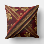 ヴィンテージテクスチャ刺繍ルックレッド金ゴールドパターン クッション (裏面)