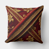 ヴィンテージテクスチャ刺繍ルックレッド金ゴールドパターン クッション (正面)