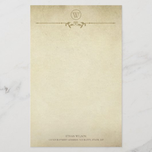 ヴィンテージテクス素朴チャのミニマルなモノグラムスクリプト 便箋 (正面)