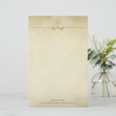 ヴィンテージテクス素朴チャのミニマルなモノグラムスクリプト 便箋 (スタンド正面)