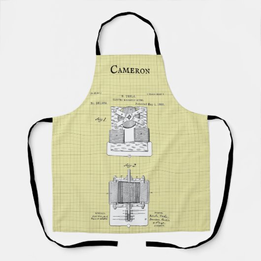 ヴィンテージテスラ磁気モータ特許パーソナライズされた エプロン (正面)