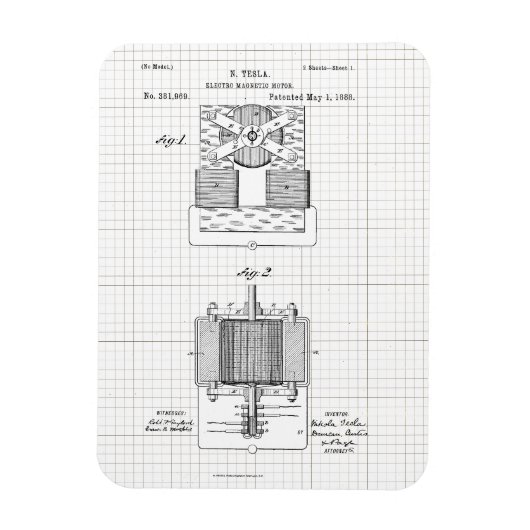 ヴィンテージテスラ電磁電動機の特許 マグネット (縦)