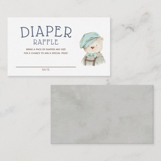 ヴィンテージテディおもしろいクマおむつラッフルベビーシャワー エンクロージャーカード (正面/裏面)