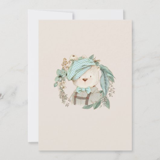 ヴィンテージテディベアかわいい男の子のための赤ちゃんシャワー 招待状 (裏面)