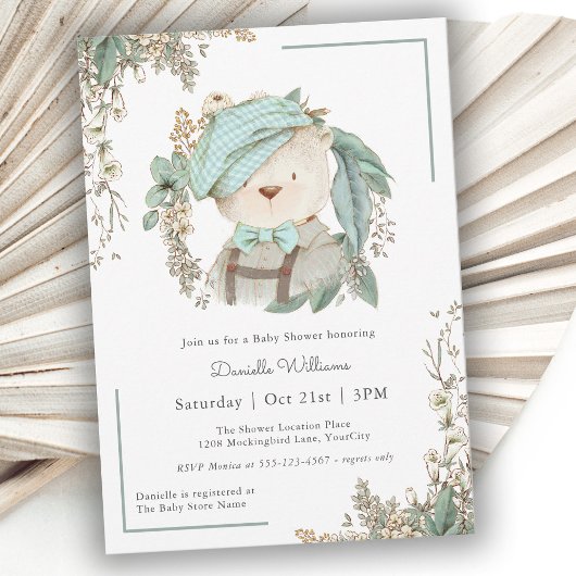 ヴィンテージテディベアかわいい男の子のための赤ちゃんシャワー 招待状