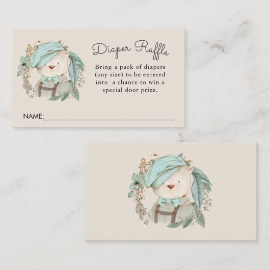 ヴィンテージテディベアかわいい赤ちゃんシャワーおむつラッフル エンクロージャーカード (正面/裏面)