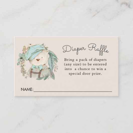 ヴィンテージテディベアかわいい赤ちゃんシャワーおむつラッフル エンクロージャーカード (正面)