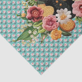 ヴィンテージテディベアとピンクのフローラバラオンアクア 薄葉紙 (詳細)