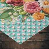 ヴィンテージテディベアとピンクのフローラバラオンアクア 薄葉紙