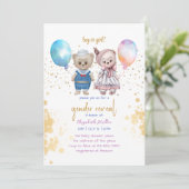 ヴィンテージテディベアピンクブルーベビー性発現 招待状 (スタンド正面)