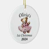 ヴィンテージテディベアピンク1stクリスマスパーソナライズされた セラミックオーナメント (右)