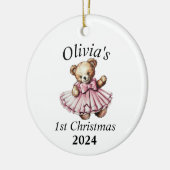 ヴィンテージテディベアピンク1stクリスマスパーソナライズされた セラミックオーナメント (左)