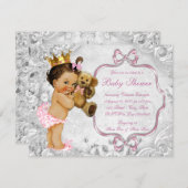 ヴィンテージテディベアーエスニックベビーガールシャワー 招待状 (正面/裏面)