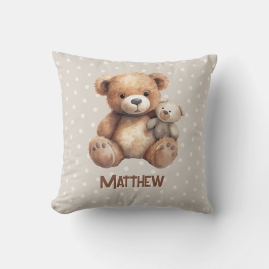 ヴィンテージテディベアートイニュートラルベージュベビー子供部屋 クッション (正面)