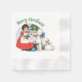 ヴィンテージテディベア人形メリークリスマス 縁ありカクテルナプキン (正面)