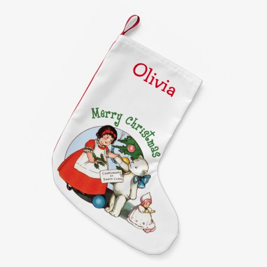 ヴィンテージテディベア スモールクリスマスストッキング (正面 (吊り時))