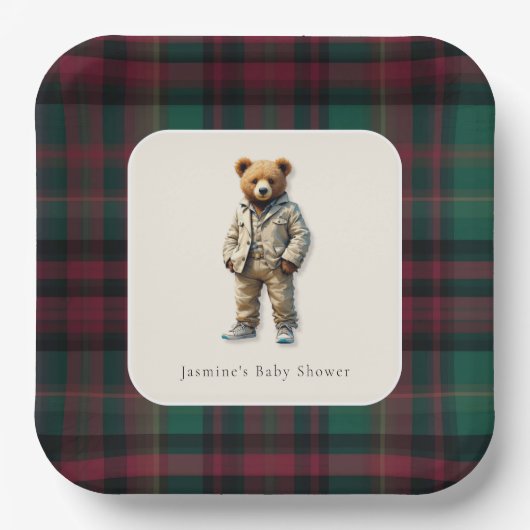 ヴィンテージテディベビーシャワー ペーパープレート (正面)