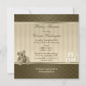 ヴィンテージテディ&建物がベビーシャワーを遮る 招待状 (裏面)