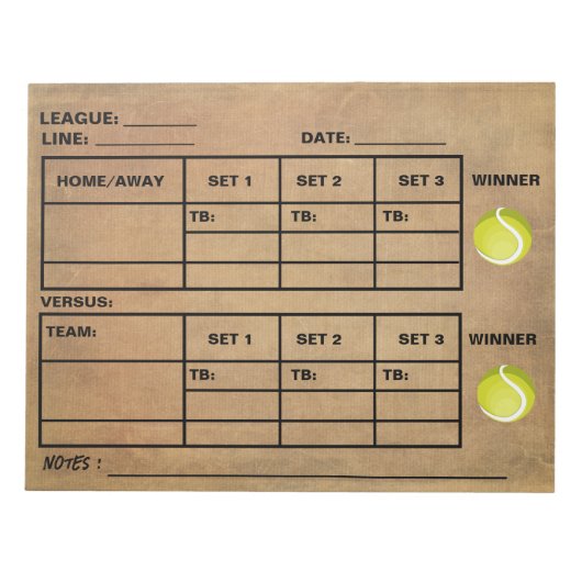 ヴィンテージテニスコアパッド – テニスコアシート ノートパッド (正面)