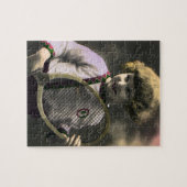 ヴィンテージテニススポーツ,ハッピーガールとラケット ジグソーパズル (横)