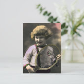 ヴィンテージテニススポーツ，ハッピーガールとラケット ポストカード (スタンド正面)