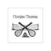 ヴィンテージテニスネット、クロス付きラケット、ボール名 ラバースタンプ (インプリント)