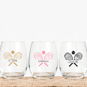 ヴィンテージテニスラケット、テニスボール&ネーム ステムなしワイングラス