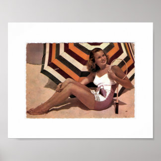 ヴィンテージテニスレディーオンビーチ ポスター