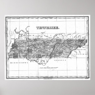 ヴィンテージテネシーの地図(1827年) BW ポスター