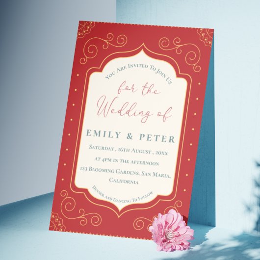 ヴィンテージテラコッタゴールデン縁どフレーム結婚ズ 招待状