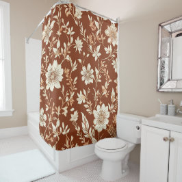 ヴィンテージテラコッタシームレスボホフローラルパターン シャワーカーテン