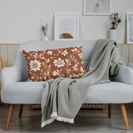 ヴィンテージテラコッタシームレスボホフローラルパターン ランバークッション