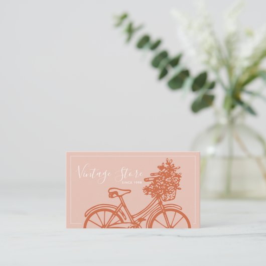 ヴィンテージテラコッタバイシクルフラワーズパステルレトロ 名刺 (スタンド正面)