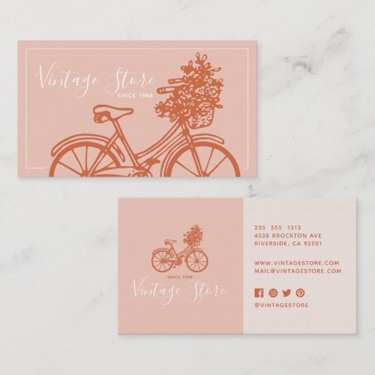ヴィンテージテラコッタバイシクルフラワーズパステルレトロ 名刺 (正面/裏面)