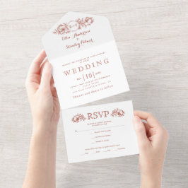 ヴィンテージテラコッタフローラフレーム結婚白 オールインワン招待状