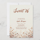 ヴィンテージテラコッタワイルドフラワーズウォーターカラースウィート16 招待状 (正面)
