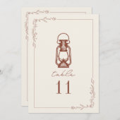 ヴィンテージテラコッタ結婚ランタンのテーブル番号 招待状 (正面/裏面)