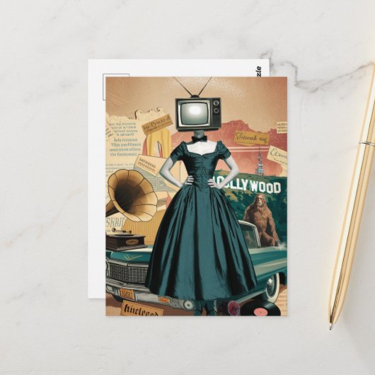 ヴィンテージテレビの女性 ポストカード (正面/裏面インサイチュ)