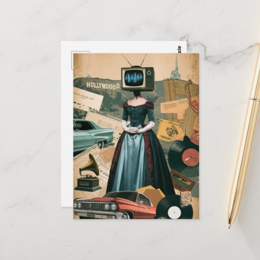 ヴィンテージテレビの女性 ポストカード (正面/裏面インサイチュ)