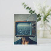 ヴィンテージテレビの頭にヴィンテージを乗せた人 ポストカード (スタンド正面)