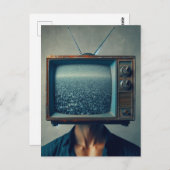 ヴィンテージテレビの頭にヴィンテージを乗せた人 ポストカード (正面/裏面)
