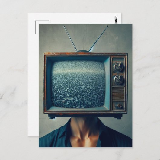 ヴィンテージテレビの頭にヴィンテージを乗せた人 ポストカード (正面/裏面)