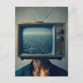 ヴィンテージテレビの頭にヴィンテージを乗せた人 ポストカード (正面)