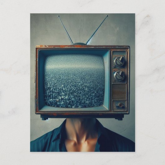 ヴィンテージテレビの頭にヴィンテージを乗せた人 ポストカード (正面)